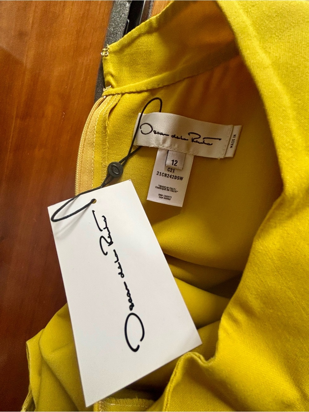 NWT Oscar de la Renta Mustard Yellow Asymmetrical Draped Shift Dress - Picture 3 of 7